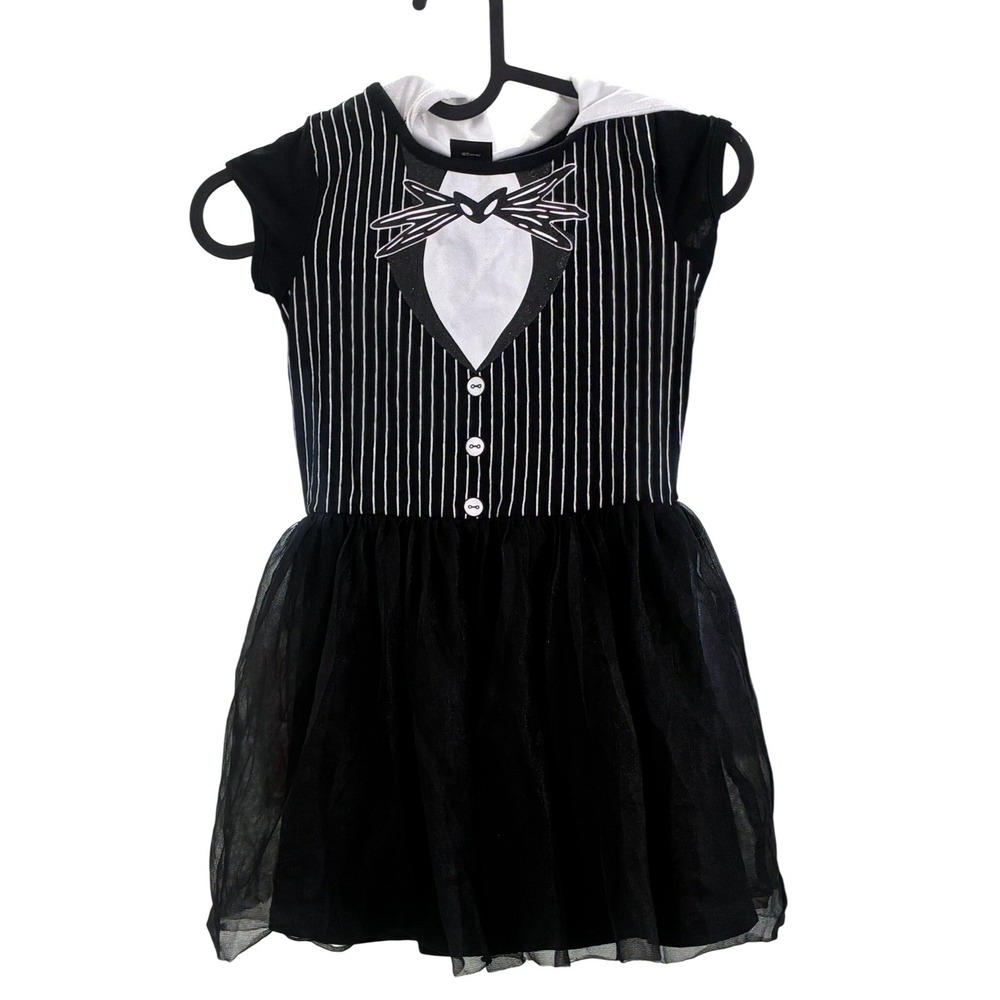 Disney Jack Skellington Dress Girls 6 Black Pinstripe Hooded Tutu Mini Backpack